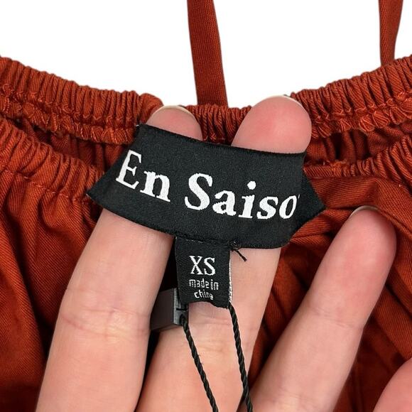 En Saison Cognac Sveta Puff Sleeve Tie Front Cotton Midi Dress Womens XS - Picture 4 of 8